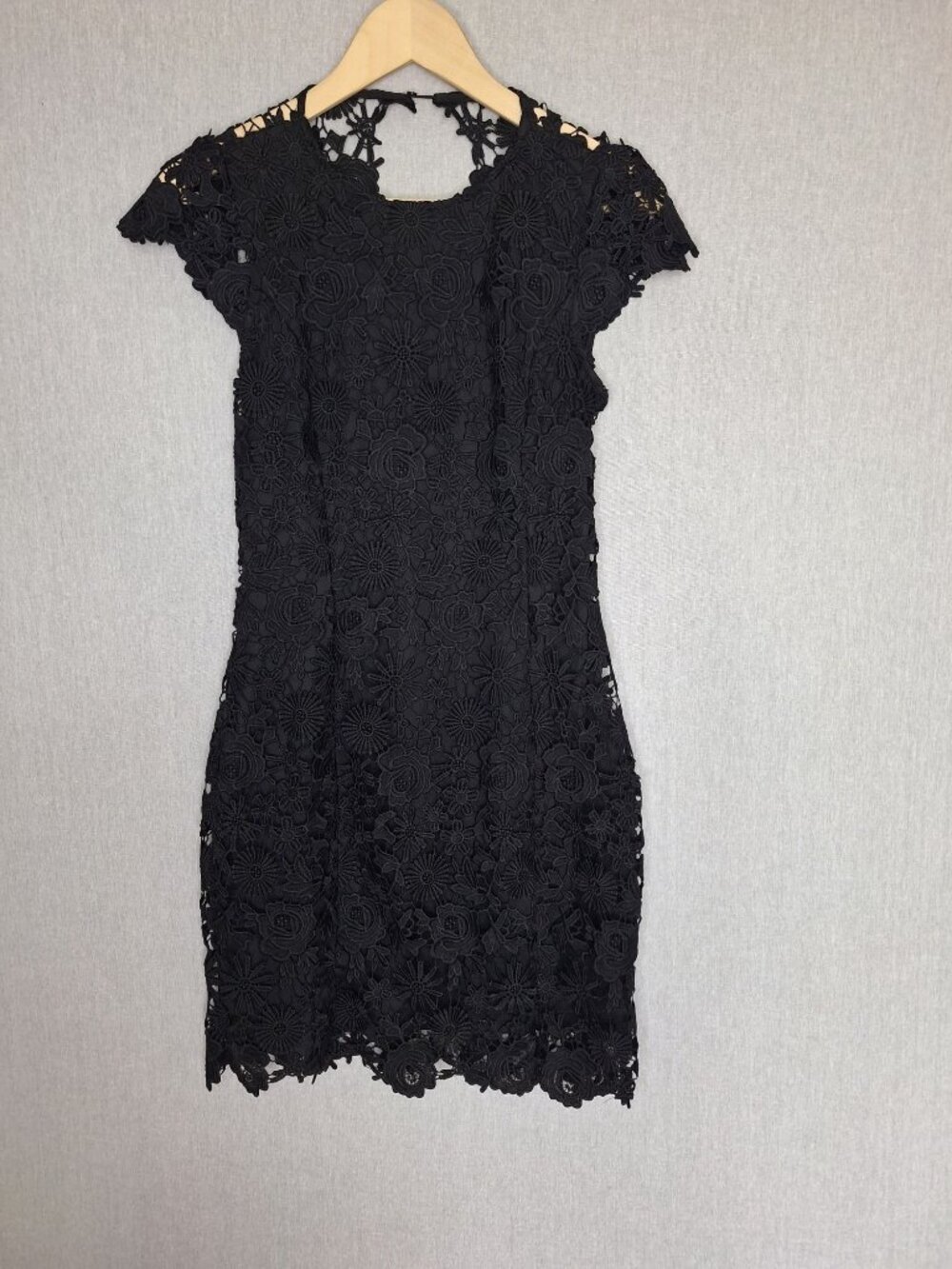 💙 Lulus Black Floral Lace Cocktail Dress Size M Open Back Fit Party Dress Prepp